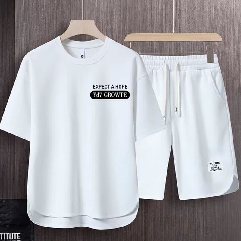 Men's Clothing 2024 Waffle Casual Summer Suit Men's Loose Teen Short sleeved T shirt Shorts Handsome Two piece Suit