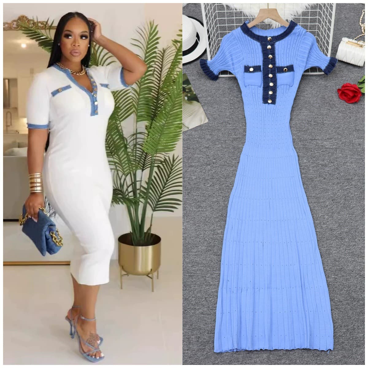 Washed Denim & Knit Contrast Sleeveless Dress – Trendy Casual Women’s Dress With Pockets