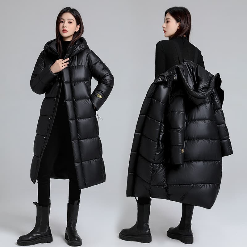 Women's Long Hooded Thermal Graphene Padded Coat - Winter Warm Loose Fit Jacket With Pockets, Black, Plus Size Available