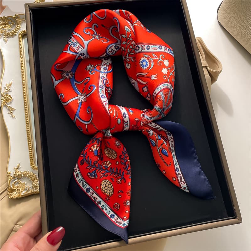 Wheel Geometry Scarf Colored Flower Silk Scarf Imitation Silk Women's Square Scarf 70x70cm Headband Shawl Travel Scarf