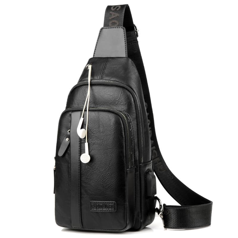 Men's Bags New Men's Outdoor USB Chest Bag Messenger Bag Men's Retro Pu Leather Shoulder Bag One Piece Drop Shipping