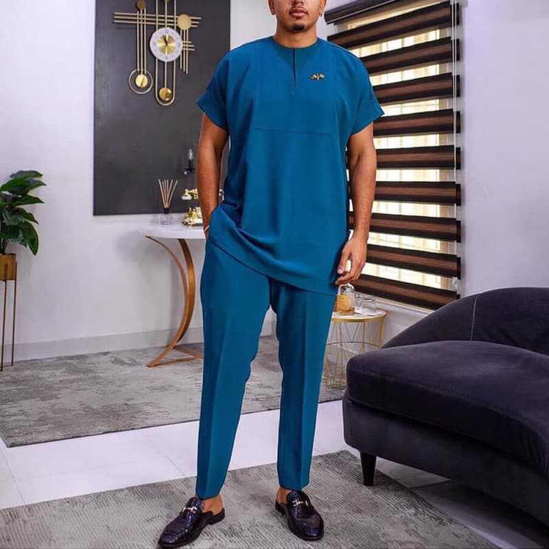 Men's Solid Color Short-Sleeve Travel Set – Casual & Business Outfit For Holidays, Parties & Daily Wear (Breathable Poly-Cotton Blend)​