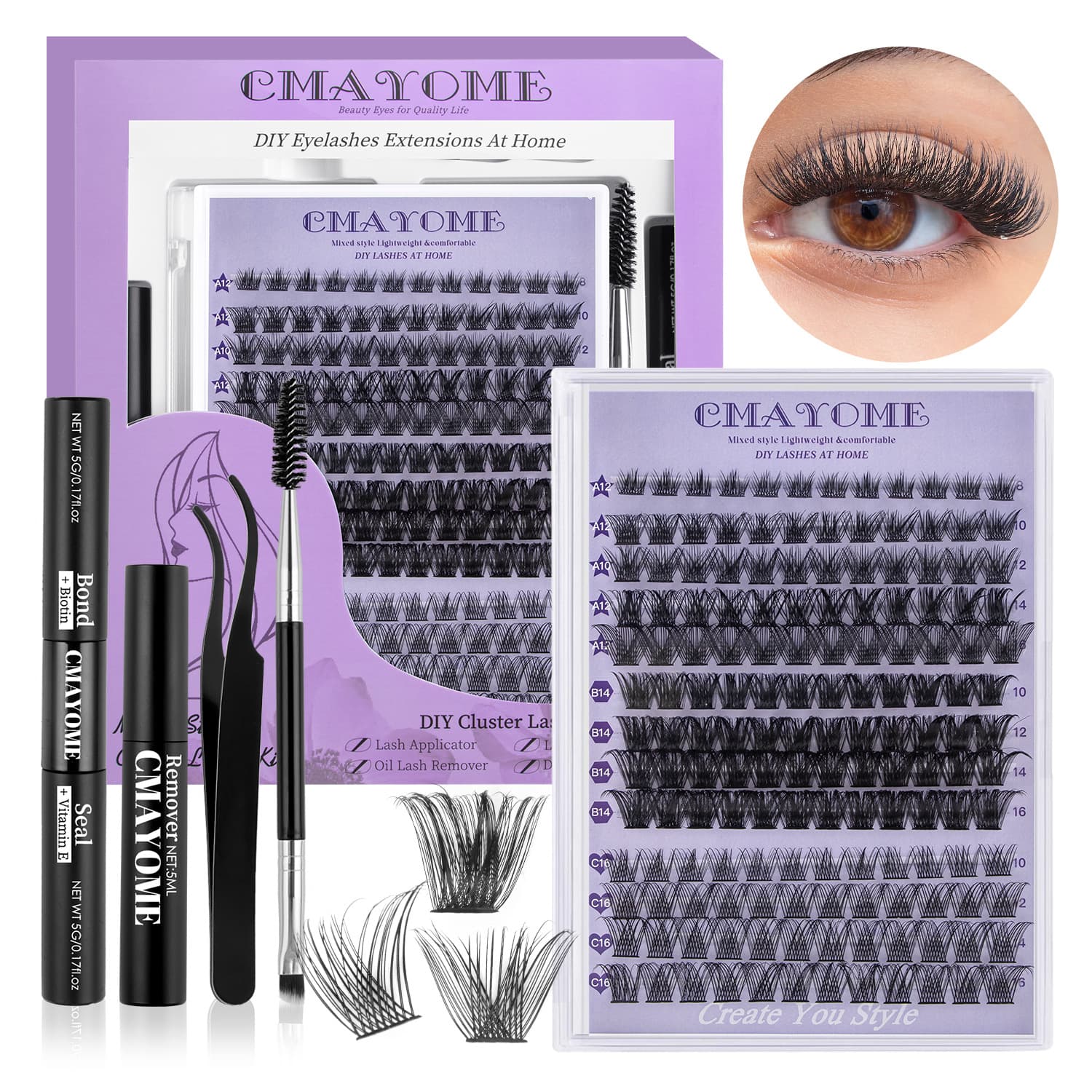 Cross border hot selling single cluster mix and match D curved false eyelashes set DIY segmented European and American natural thick eyelashes
