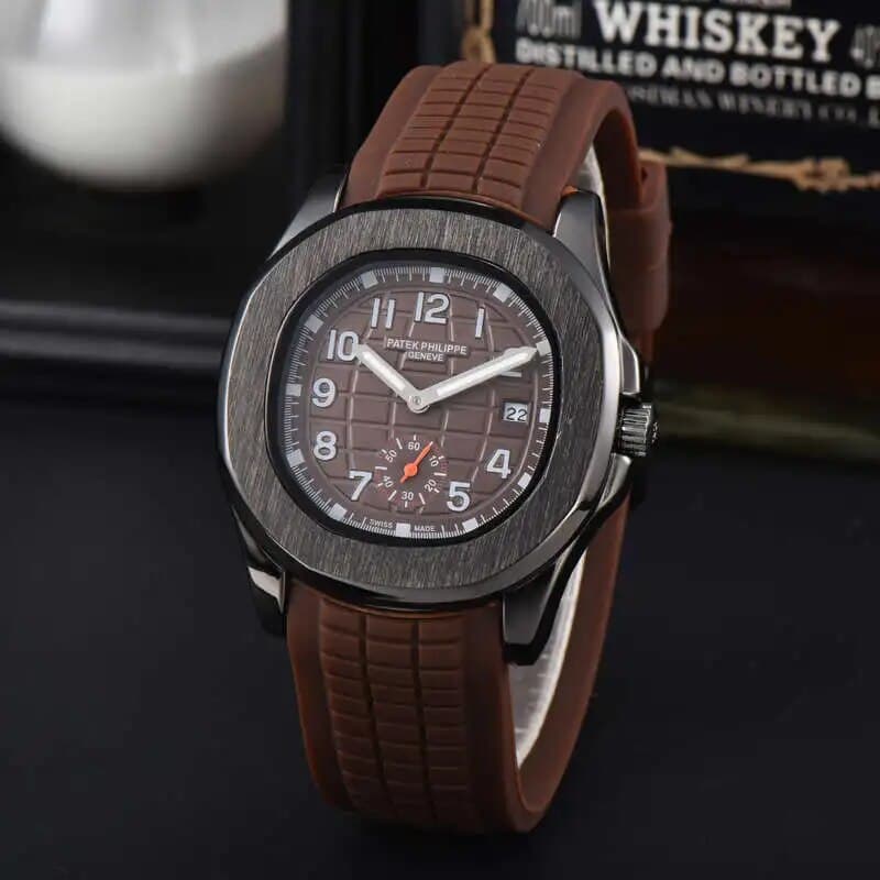 Montre à quartz Patek Classic noire pour homme, bracelet en caoutchouc, de haute qualité