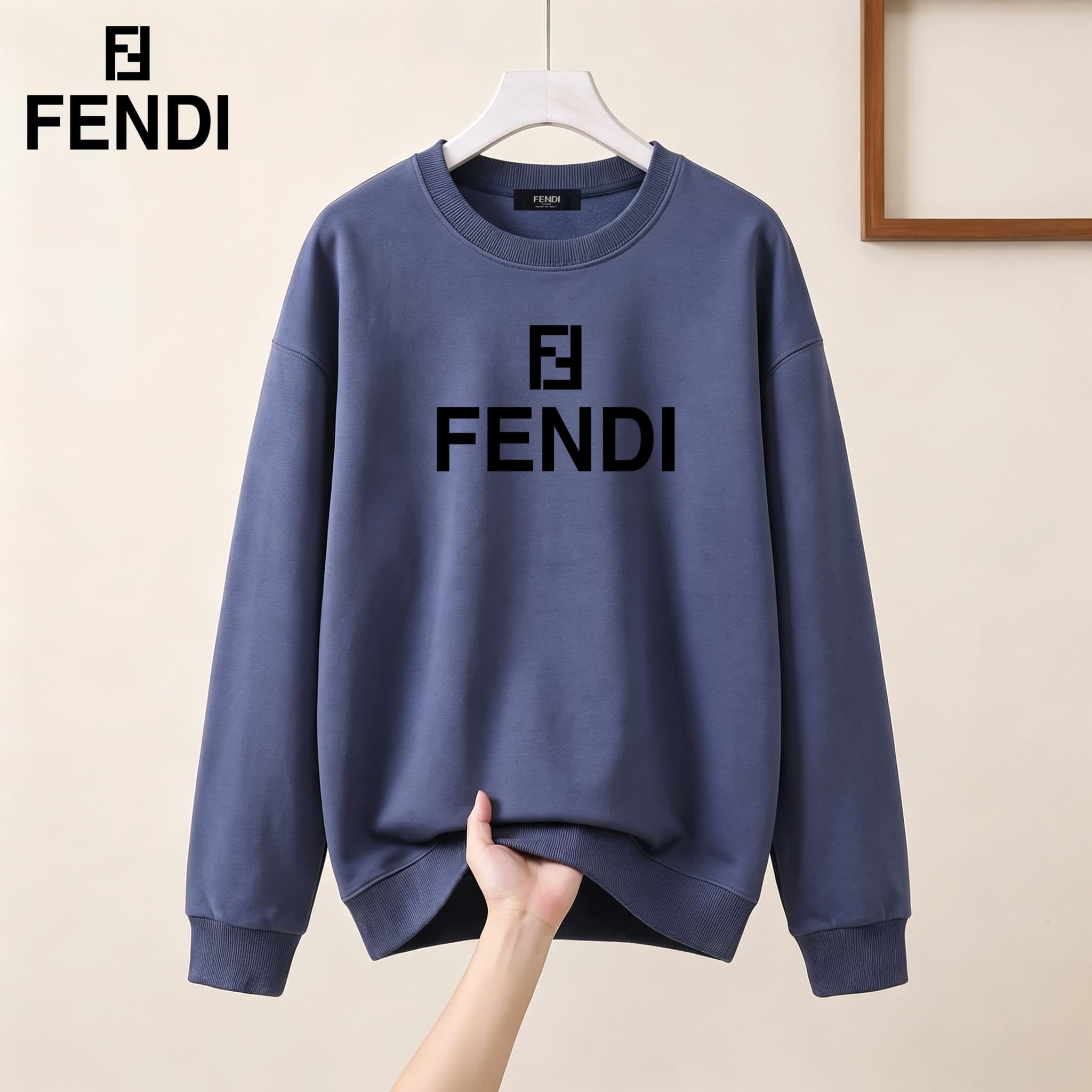 Sweat-shirt homme à col rond et manches longues avec logo FF et imprimé lettres noirs