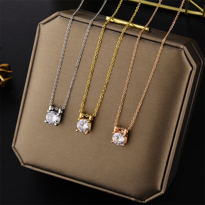 rose gold plated simple four claw single diamond pendant female versatile trend clavicle chain temperament titanium steel necklace