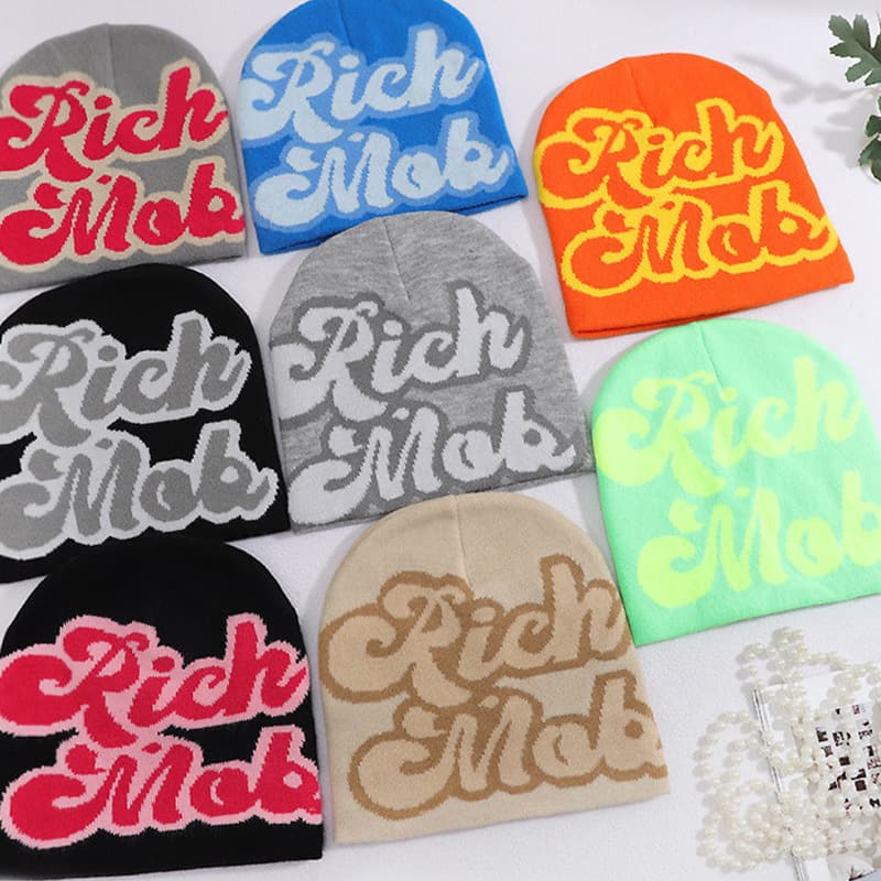 Men's Hats fashion letter jacquard knitted hat trend hip hop hat men warm wool head cover new
