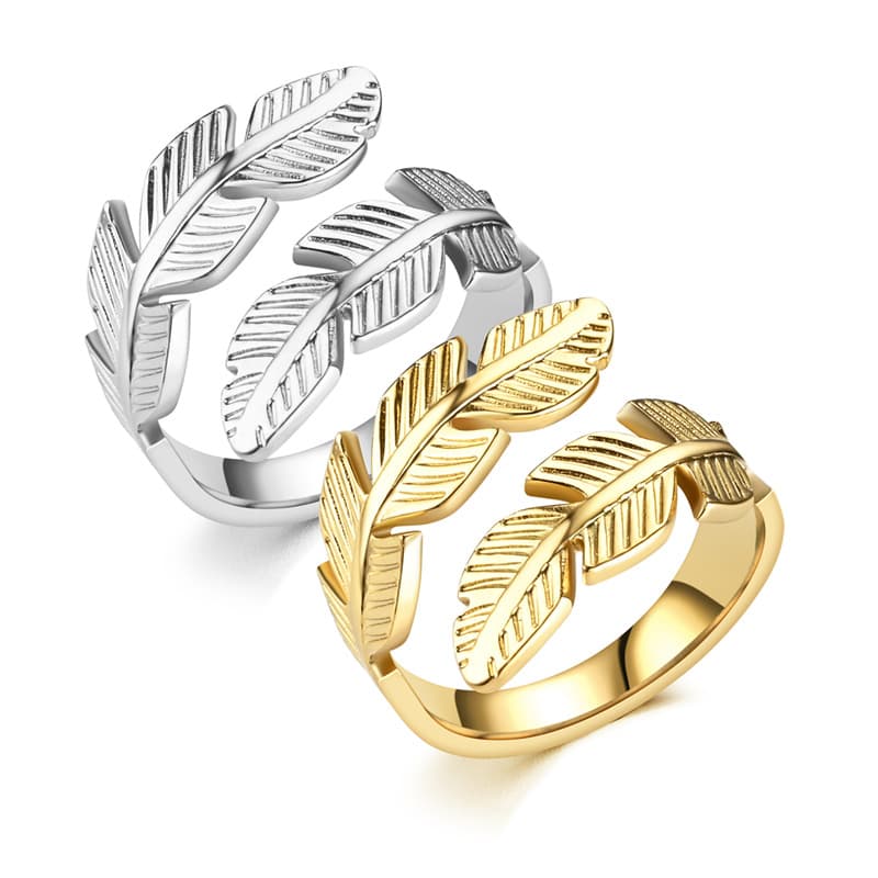 Fashion Feather Opening Titanium Angel Wings Hip Hop Style Stainless Steel Ring Jewelry