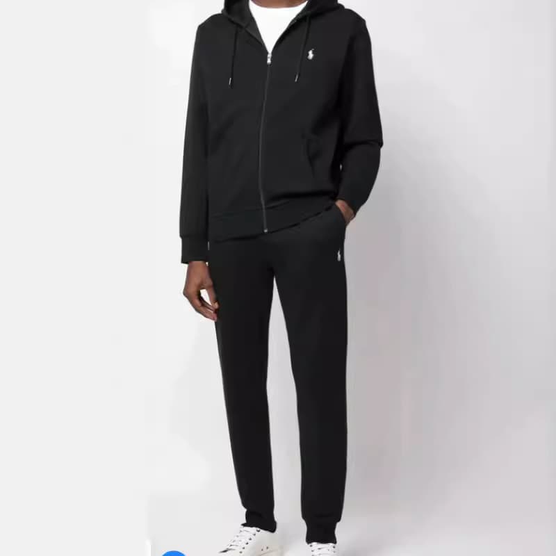 Men's Clothing Classic Zipper Cardigan Trendy Plus Velvet Sweater Suit Drawstring Hooded Customizable Print Two Piece Suit