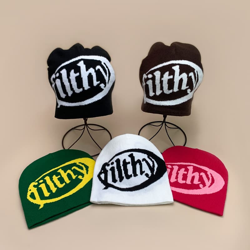 Retro Filthy Letter Beanie - Unisex Knit Hat For Hip-Hop & Street Style - Warm & Stylish In 19 Color Options (54-62cm)
