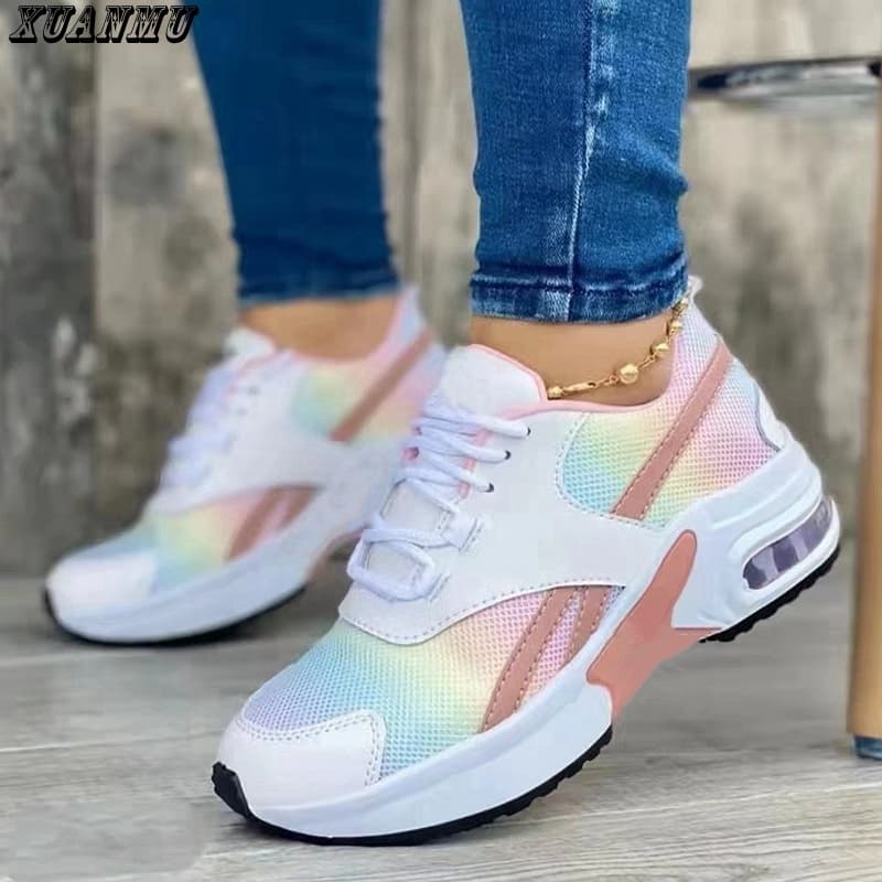 New Ladies Sneakers Lace Up Wedge Heel Vulcanized Shoes Thick Sole Air Cushion Casual Shoes Large Size 43 Women's Shoes A0090