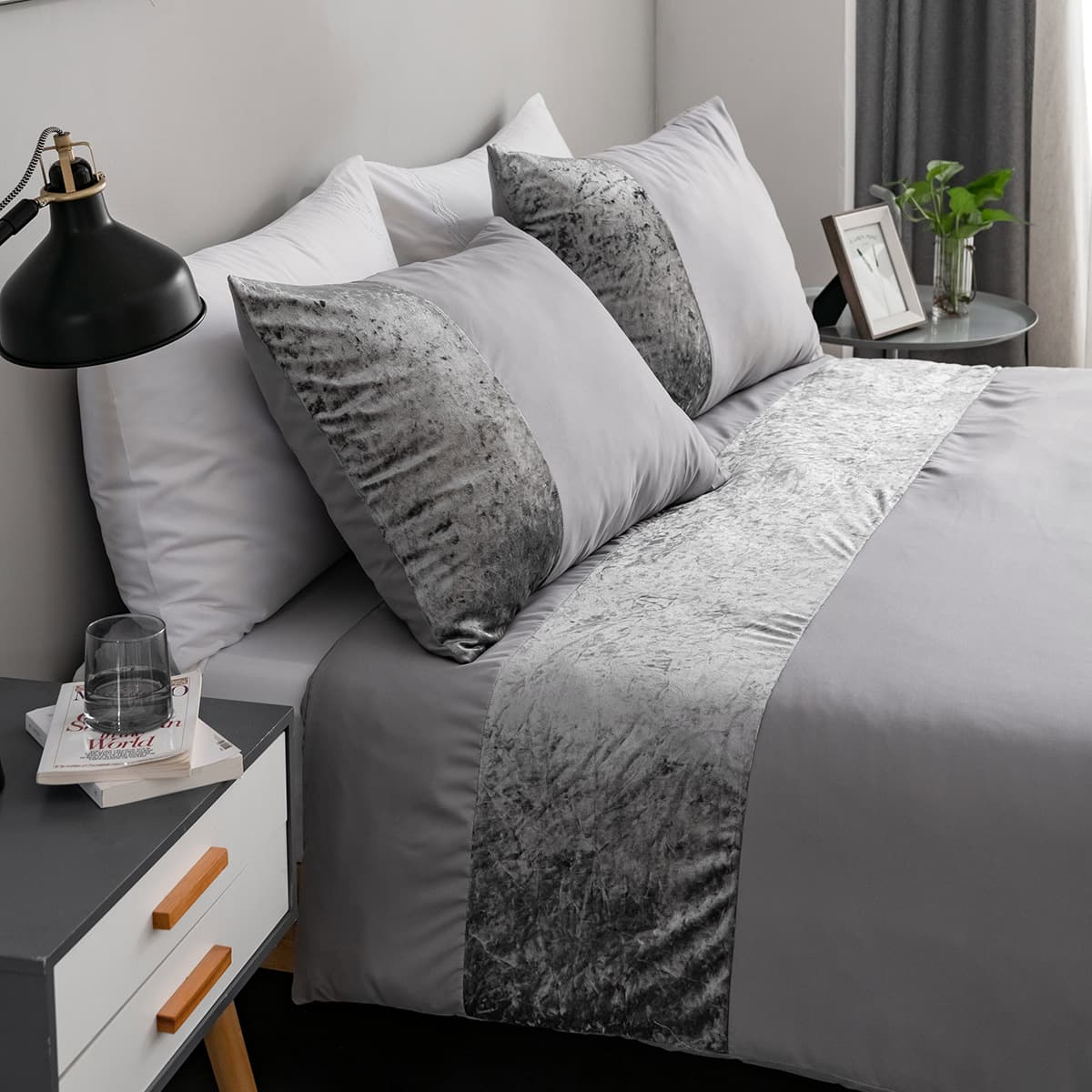 Modern Minimalist Bedding Set Light Gray & Dark Gray Duvet Cover + Pillowcases - 90gsm Synthetic Fiber With Reactive Dyeing