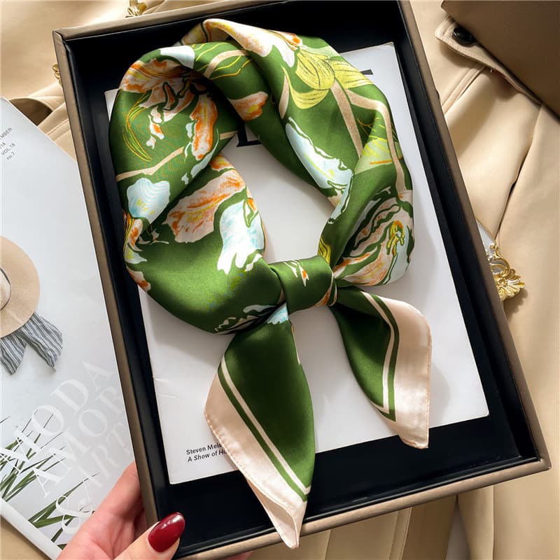 Spring outing small silk scarf 70cm square scarf, versatile plant and flower shawl, sun protection decorative headband,
