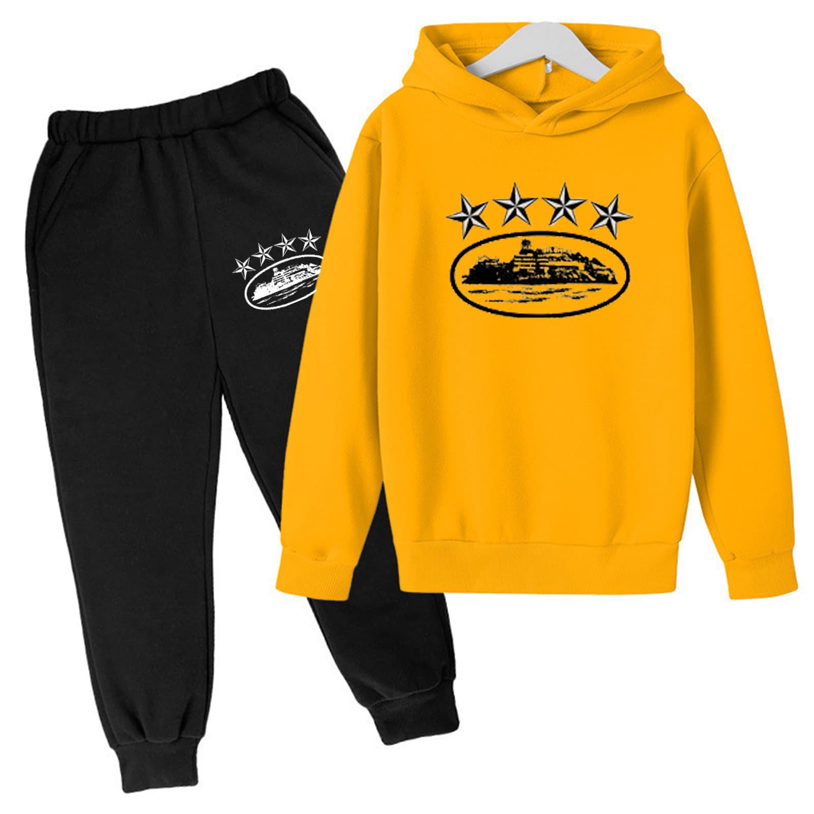 Ensemble deux pièces pour enfants, sweat-shirt à capuche ample, décontracté, en polaire, pour garçons et filles, automne et hiver