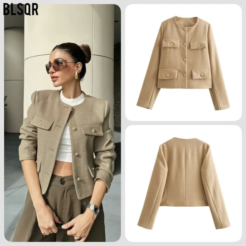 Women's Clothing fashion button decoration short suit jacket