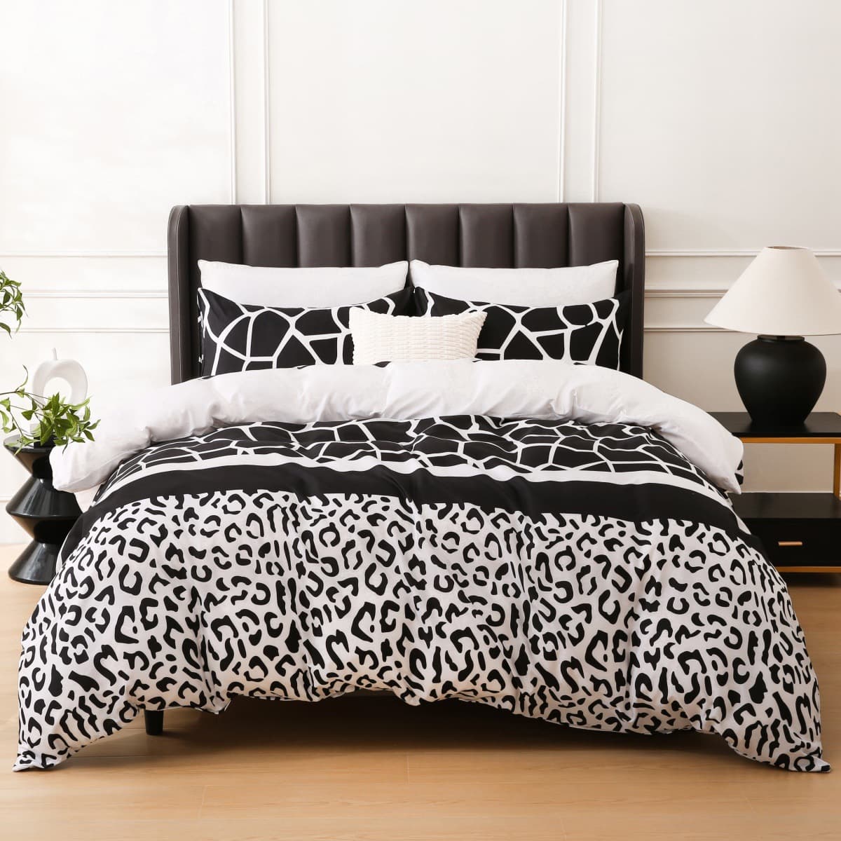 Animal Print Duvet Cover Set - Zebra Leopard Giraffe Geometric Pattern Bedding, Soft Brushed Polyester, Nordic Style, Fitted Sheet Design