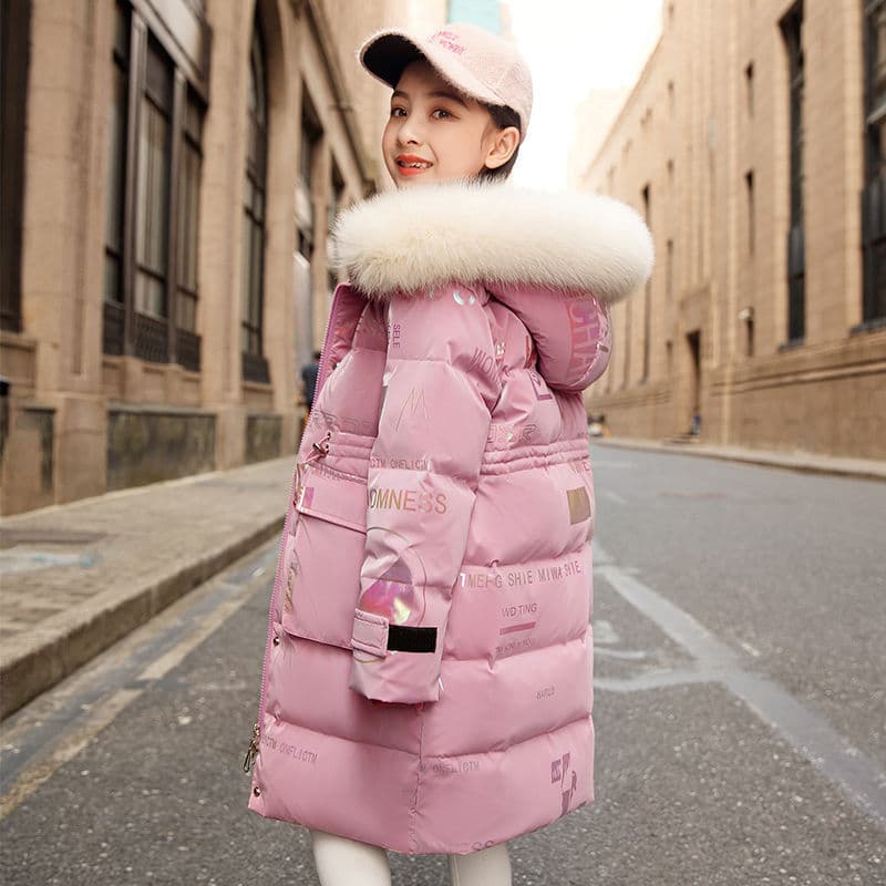 New Style Medium And Large Children's Girls' Wash Free Cotton Padded Coat Warm Medium And Long Thickened Girls' Fashionable Student Children's Coat
