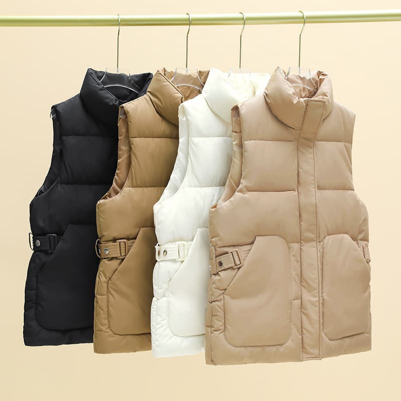 Women's Quilted Sleeveless Vest - Lightweight Padded Jacket For Autumn Winter, Casual Loose Fit, High Neck Design With Pockets