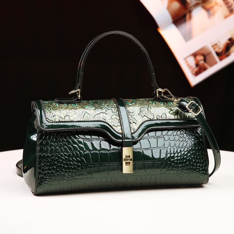 New bright leather women's bag flip bag noble printing trendy hand held shoulder multi compartment messenger bag mom bag