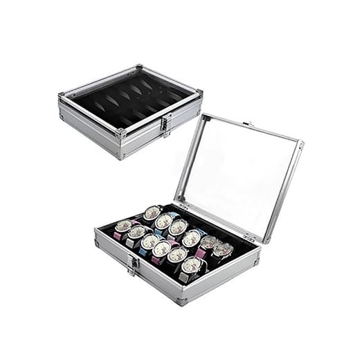 Qianbihe 6/12 Grid Slots Jewelry Watches Display Storage Box Aluminium Case Holder-Silver 6