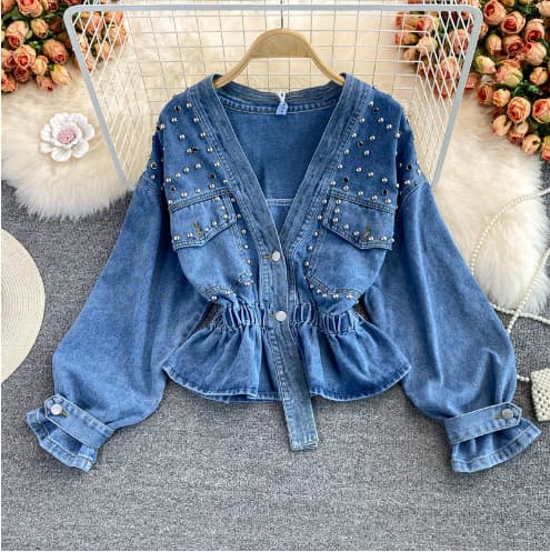 Women's Clothing Heavy rivet loose denim jacket