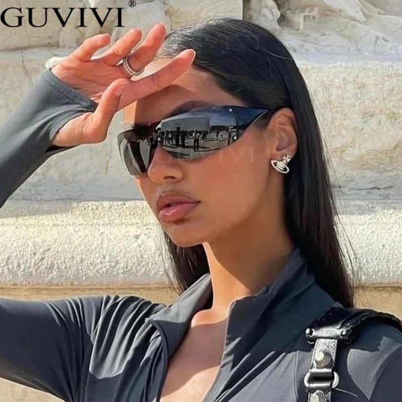 Punk One Piece Sunglass Goggle Y2k Brand Wrap Around Sun Glass 2000's Shad Eyewear UV400 Female Digner