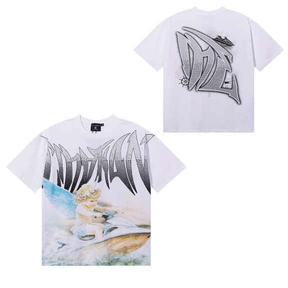 T-shirt unisexe à manches courtes, coupe ample, imprimé extraterrestre tendance style américain, orné de strass, idéal pour la rue.