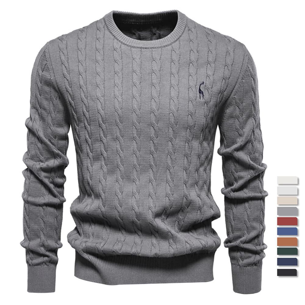 Men's Clothing High Quality Men's Sweater Pullover Deer Embroidery Solid Color Knitted Sweater