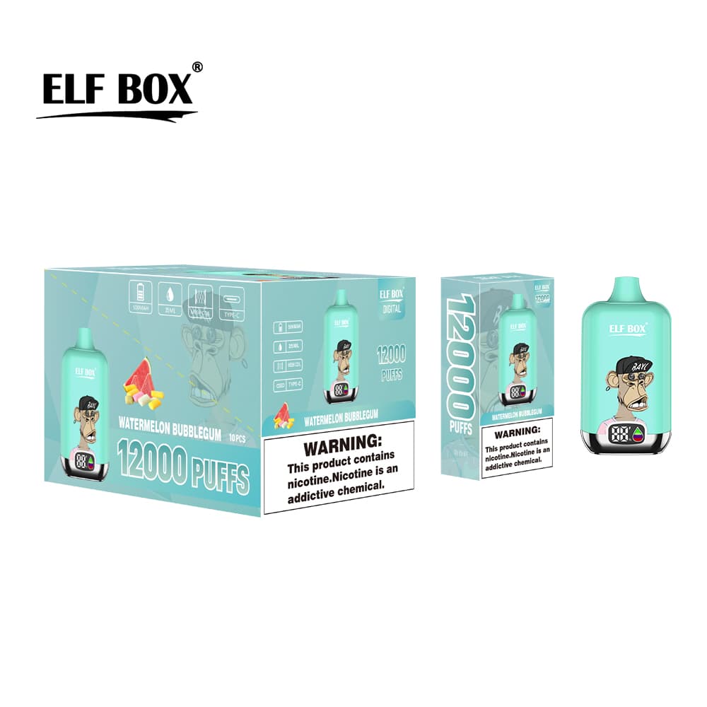 Kit de démarrage de cigarettes électroniques jetables à saveur fruitée, 12 000 bouffées, 500 mAh, affichage ELF BOX numérique, 1 pièce, 2 pi