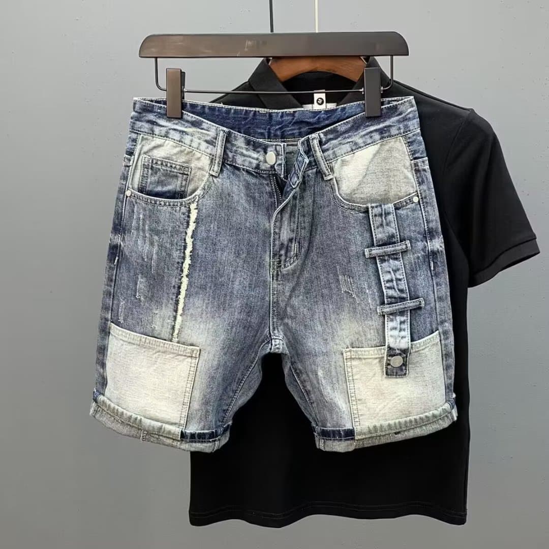 Man's clothing Summer style denim shorts Men's fashion casual mid-length loose ripped quarter pants