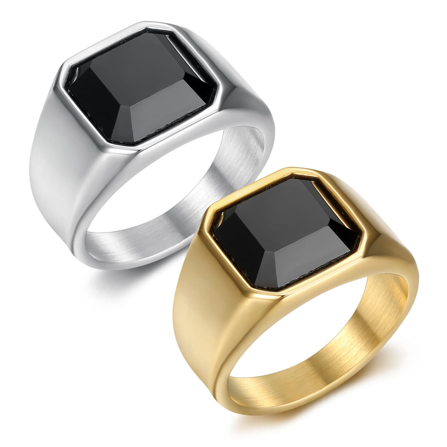 Men's Jewelry Simple Style Titanium Steel Smooth Black Gemstone Ring