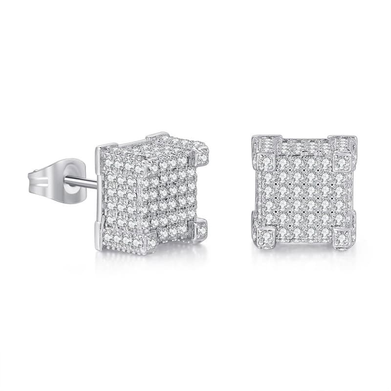 Full diamond hip hop square earrings zircon micro inlaid earrings light luxury earrings