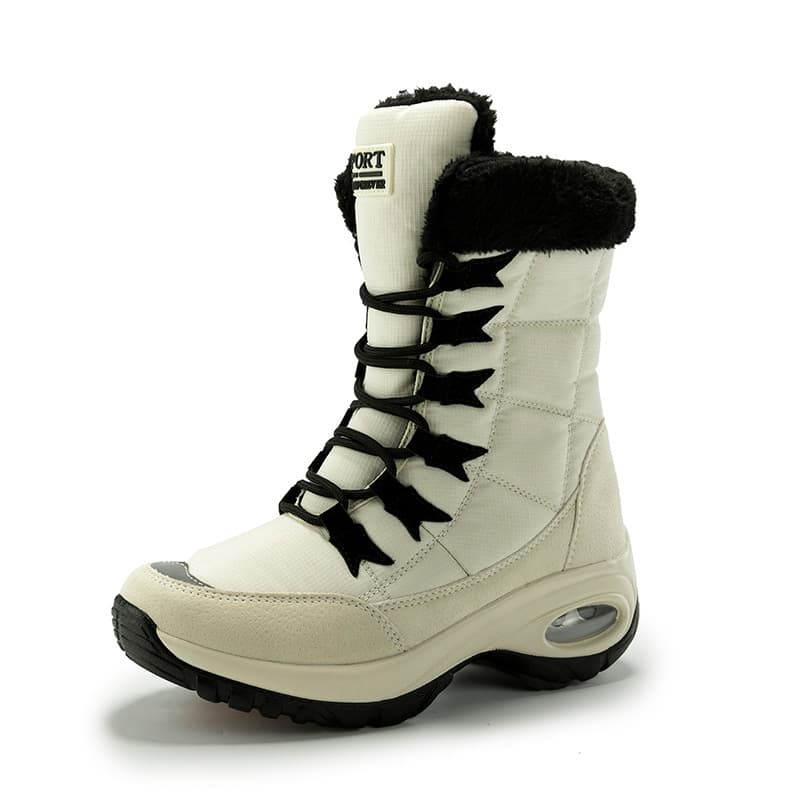 「XGXC」Snow Boots New Winter Women's Shoes Cowhide Non-slip Short-tube Cotton Shoes Thick-soled Wool Women's White Leather And Fur