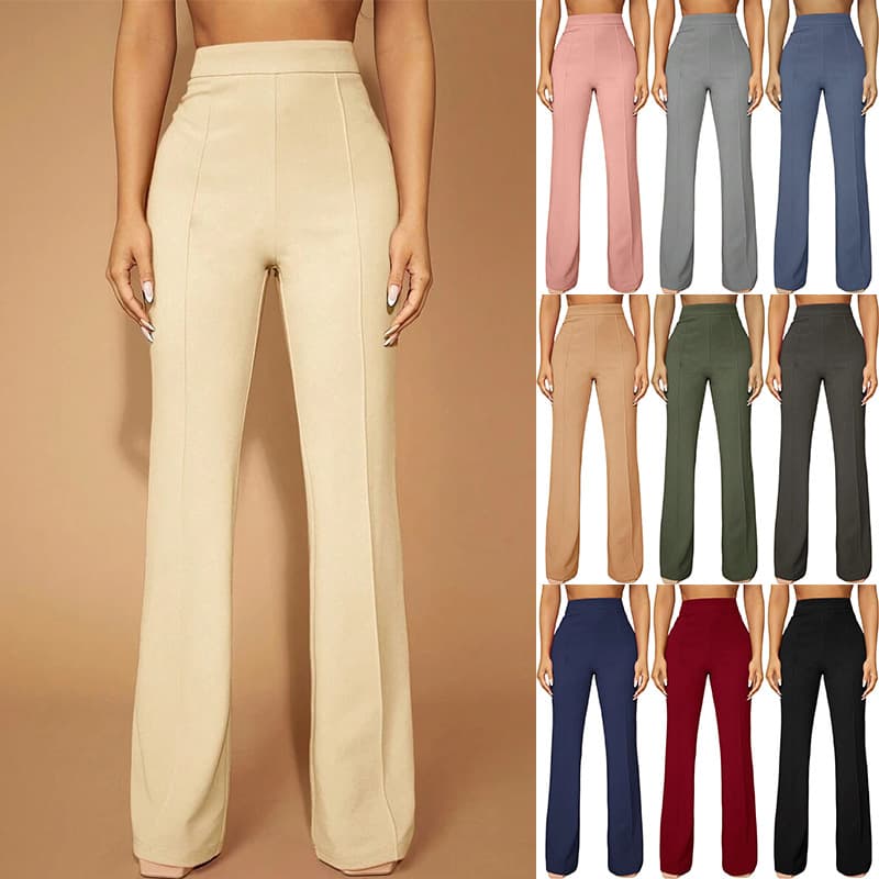 Women's Clothing High Waist Straight Leg Pants - Professional Office Trousers With Stretch, Comfortable Work Pants For Business Casual, 10 Colors