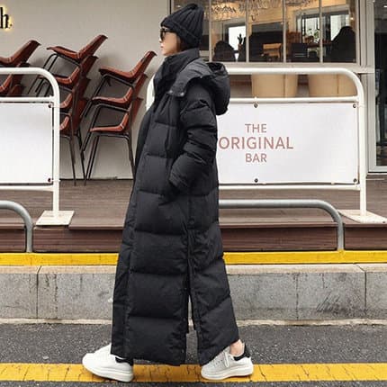 Korean Style Loose-fitting, Thick, Ankle-length Warm Cotton-padded Coat For Women.