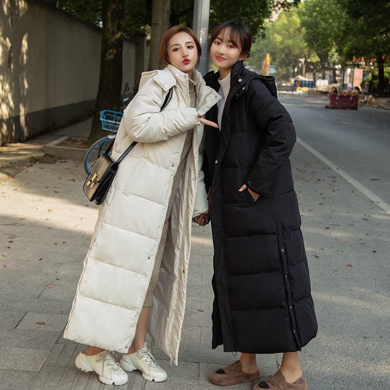 Long Over-the-knee Hooded Warm Jacket Jacket Women's Winter Coat Thickened Warm Over-the-knee Solid Color Casual Slim-fit Cotton-padded Jacket Fashion