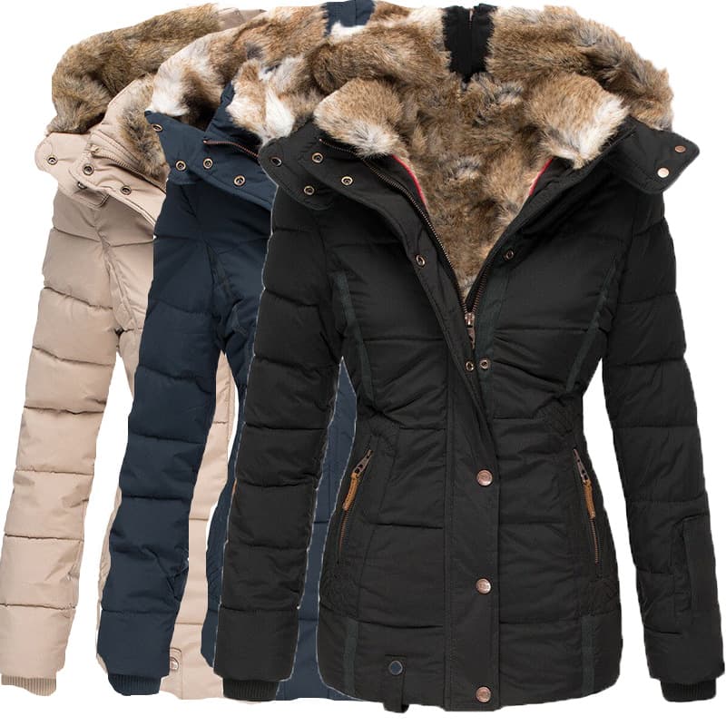 new Winter Warm Fur Collar Cotton-padded Coat Women's Zipper Long Sleeve Slim Cotton-padded Jacket Hooded Coat W128