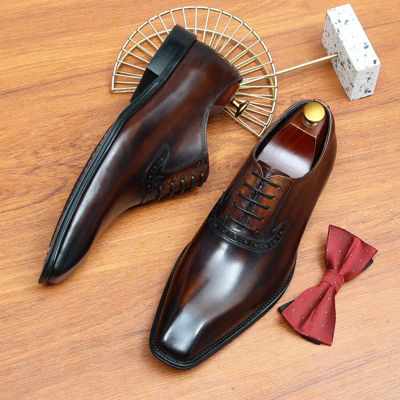 37-46 Handmade Leather Shoes Men's Top Layer Cowhide Business Dress Genuine Leather Brock Carved British Retro Wedding Suit Shoes