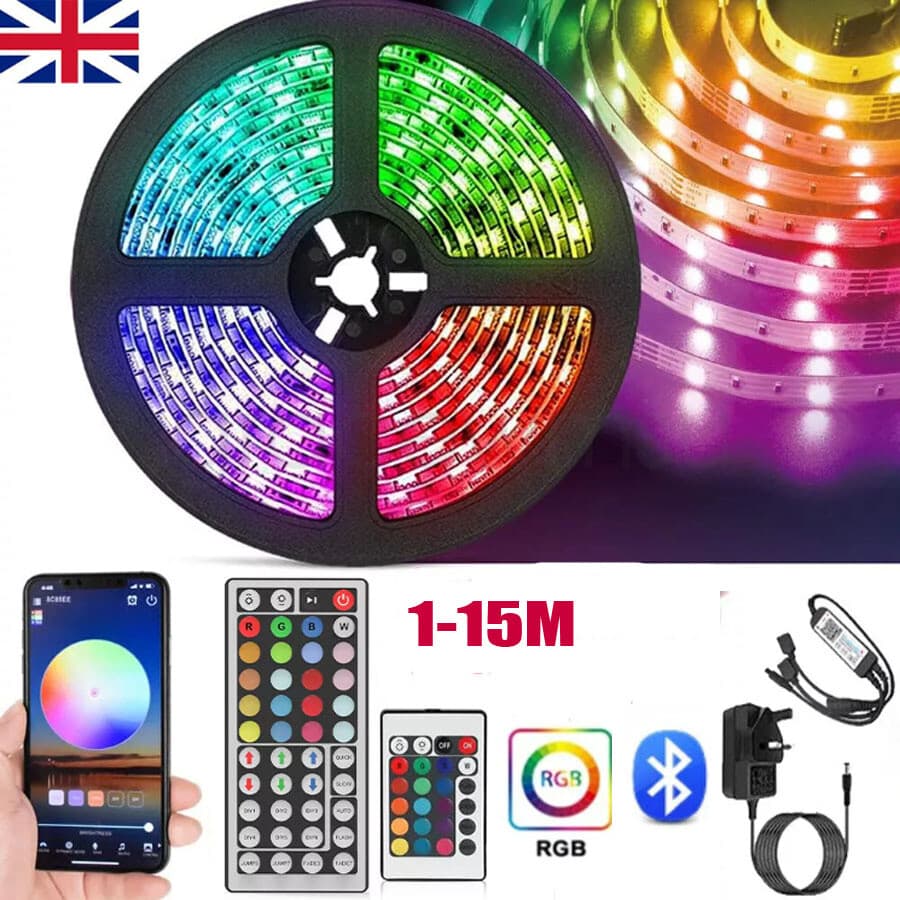 Bande LED 5050 RVB de 1 à 15 m, changement de couleur, éclairage pour armoire, cuisine
