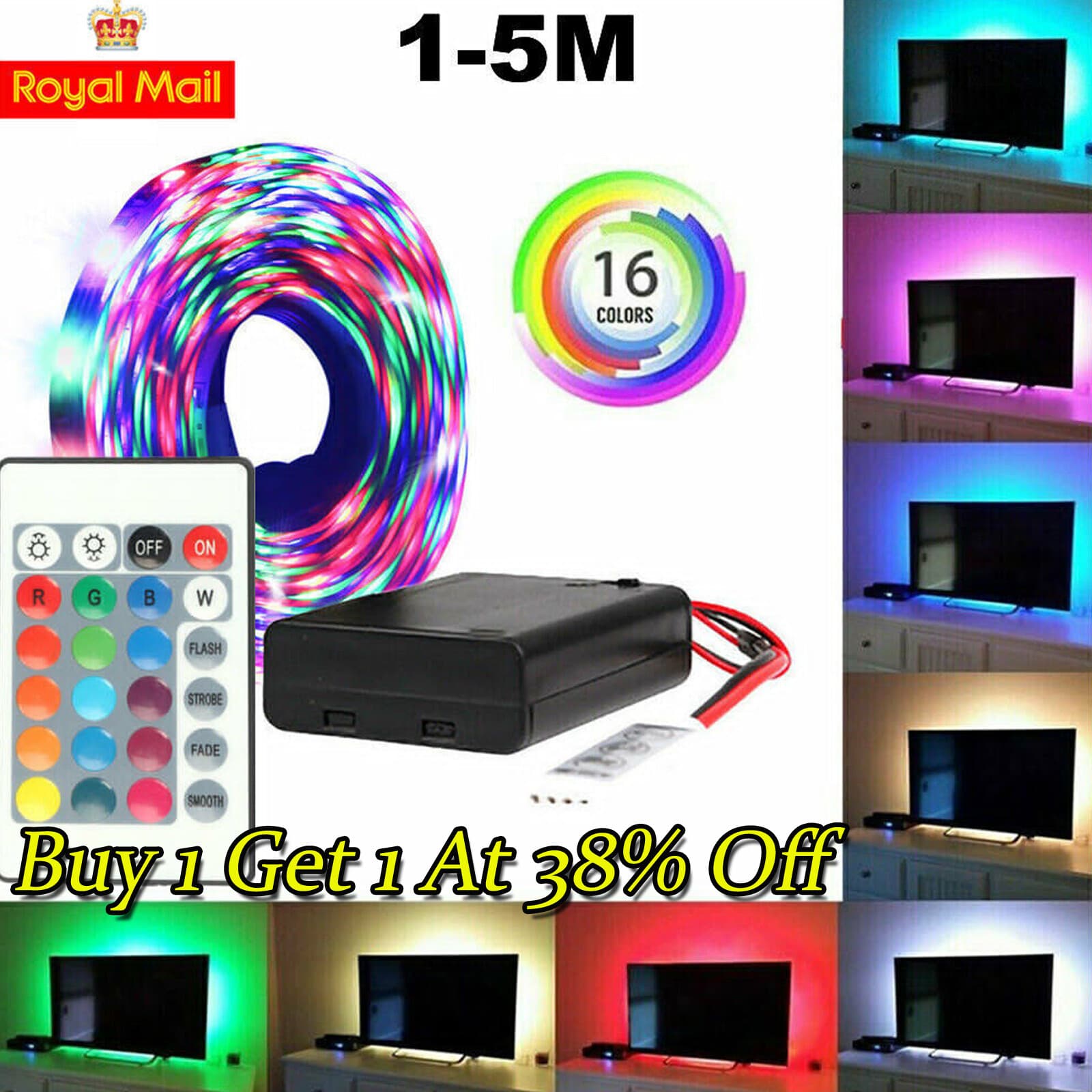 Bande lumineuse LED 2835RGB à changement de couleur pour meuble TV, fonctionne avec piles ~