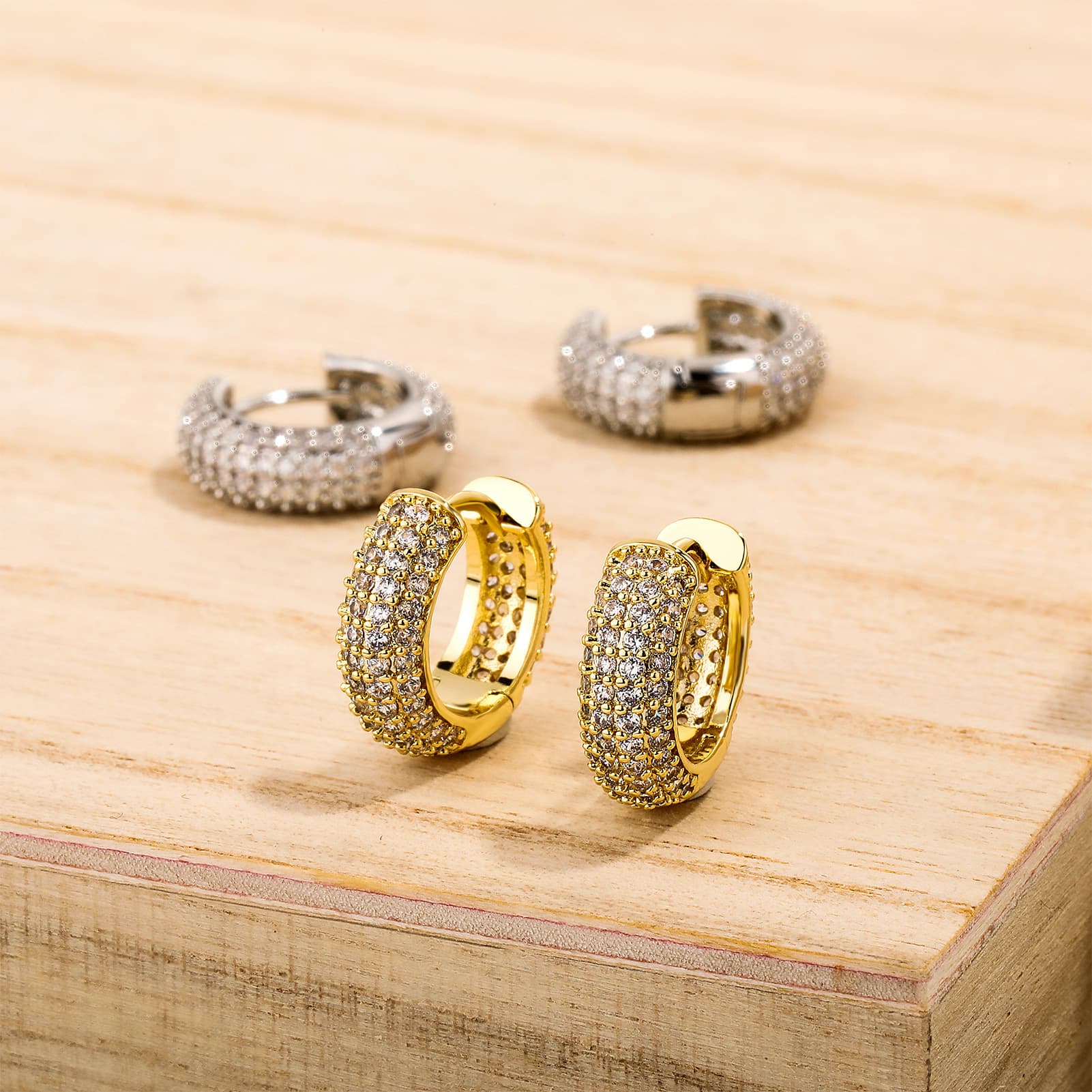 Summer New Hip Hop Four Row Full Diamond Earrings High End Simple Earrings Men And Women