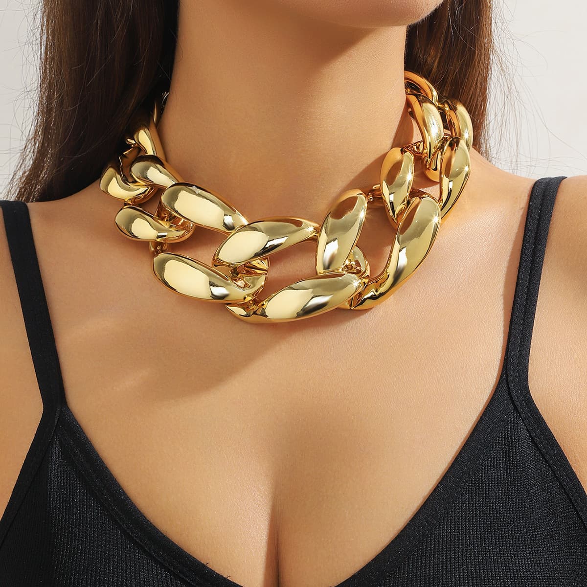 Accessories Hot Selling Gold Color Personality Hip Hop Exaggerated CCB Acrylic Punk Style Necklace