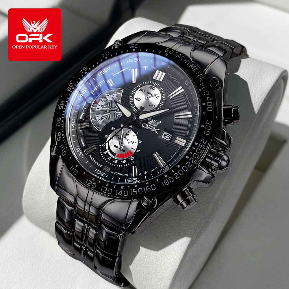 Brand Men's Watch Fashion Multifunctional Calendar Quartz Waterproof Luminous Steel Strap