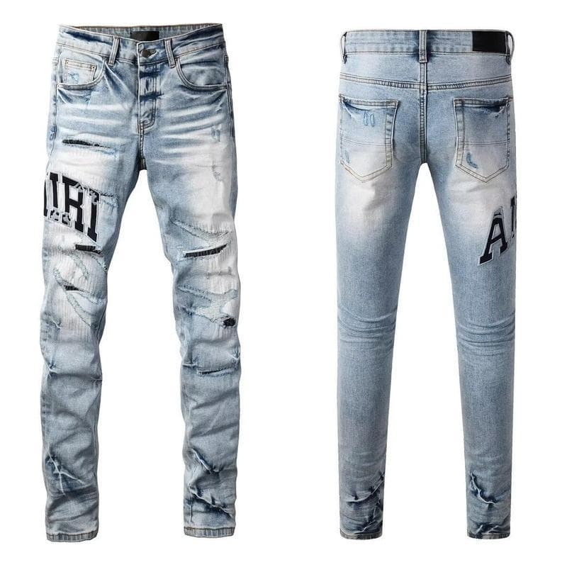 Jeans droits brodés et écussons pour hommes - Denim