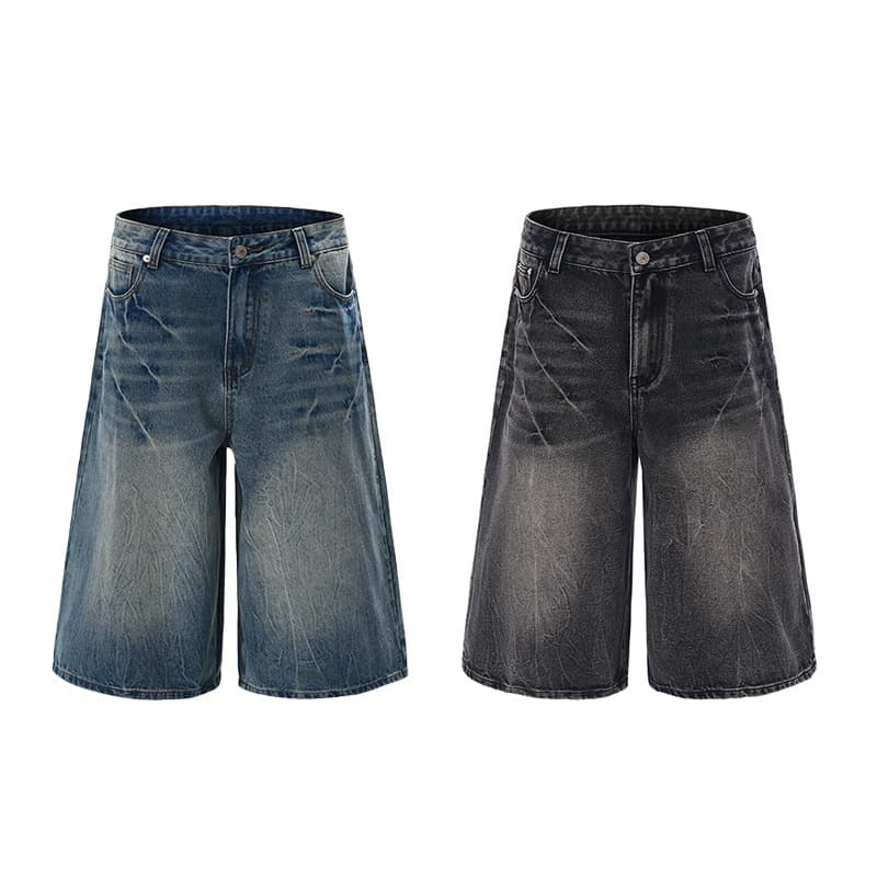 Men's Clothing Lightning Crack Baggy Jeans Neutral Shorts Wide Leg Cropped Jeans