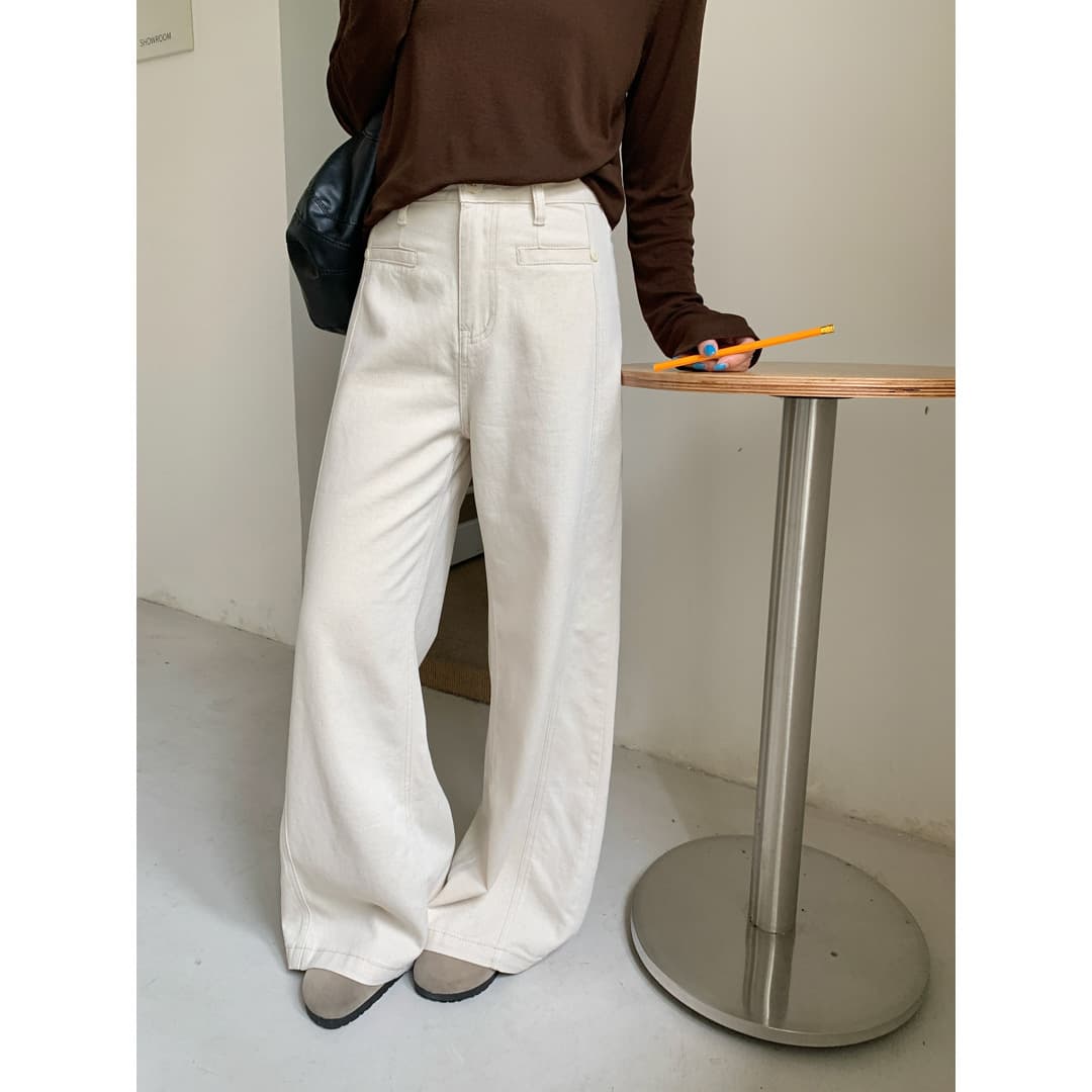 Women's Tencel Linen White Straight Leg Jeans - Early Autumn Slimming Wide Leg Pants Casual Trousers
