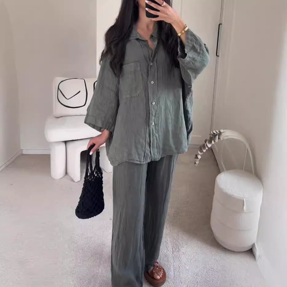 Women's Clothing Autumn Cotton And Linen Ladies Suits Casual Two Piece Suits