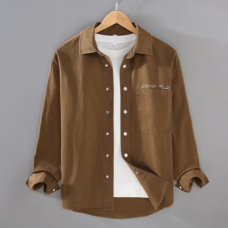 Unisex Deconstructed Patchwork Overshirt Raw Edge Cotton Asymmetric Pocket Architecture Layering Essential Shirt