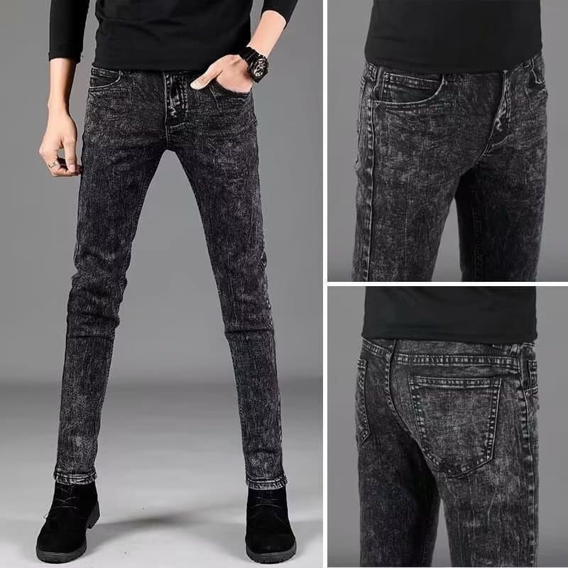 Men's Clothing Gray Snowflake 2025 New Jeans Men's Slim Fitting Men's Pants Men's Long Pants Korean Style Tight Trend