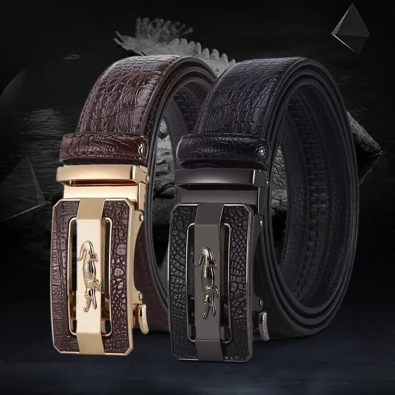 Men's Belt、Hypoallergenic、 Men's Crocodile Pattern Alloy Leather Automatic Buckle Cowhide Versatile Casual Simple Belt In Stock Wholesale